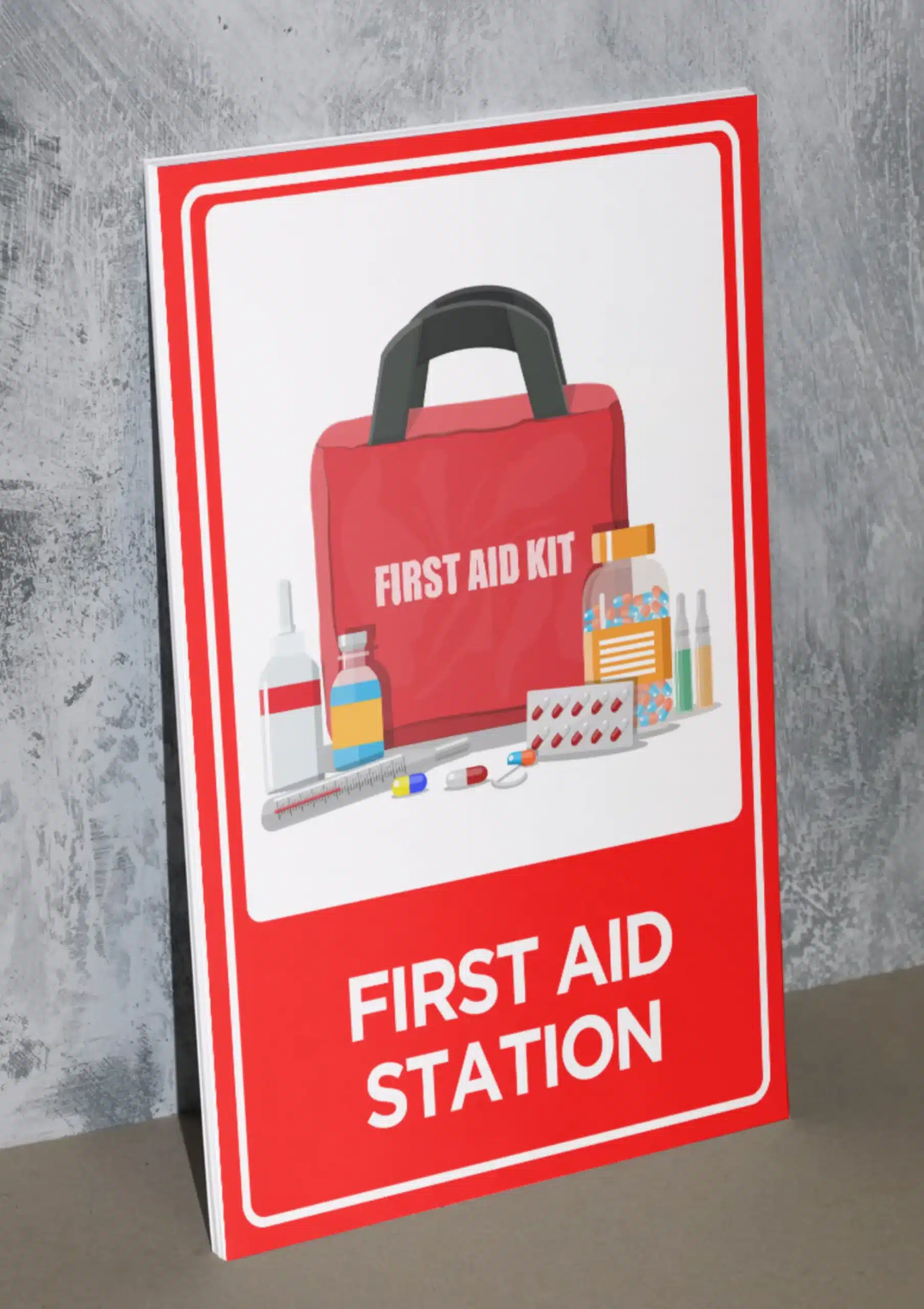 "First Aid Station" - Foam board school sign , 12 by 17 inches