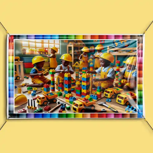 Children playing with construction toys theme - Backdrop