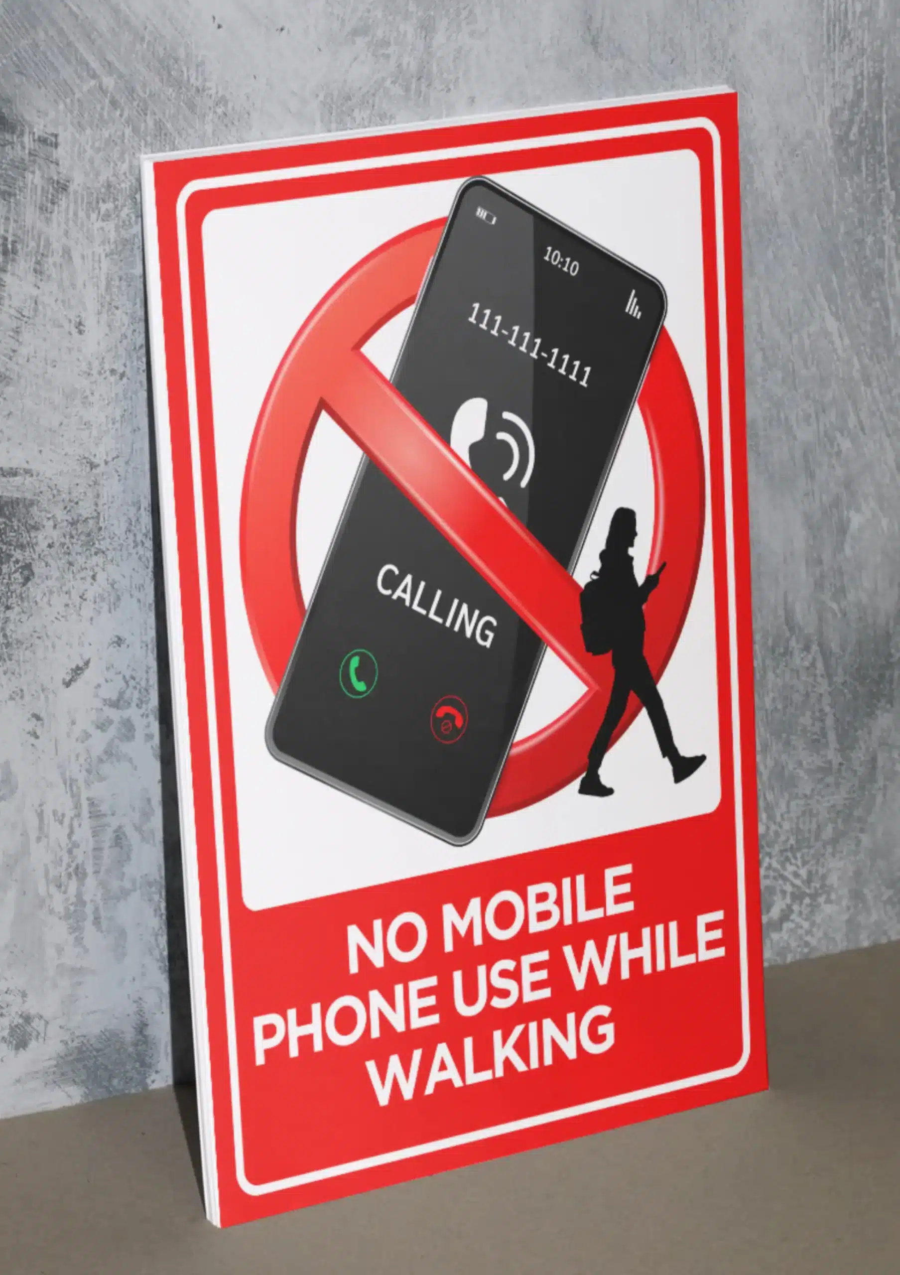 "No Mobile Phone Use While Walking" - Foam board school sign , 12 by 17 inches