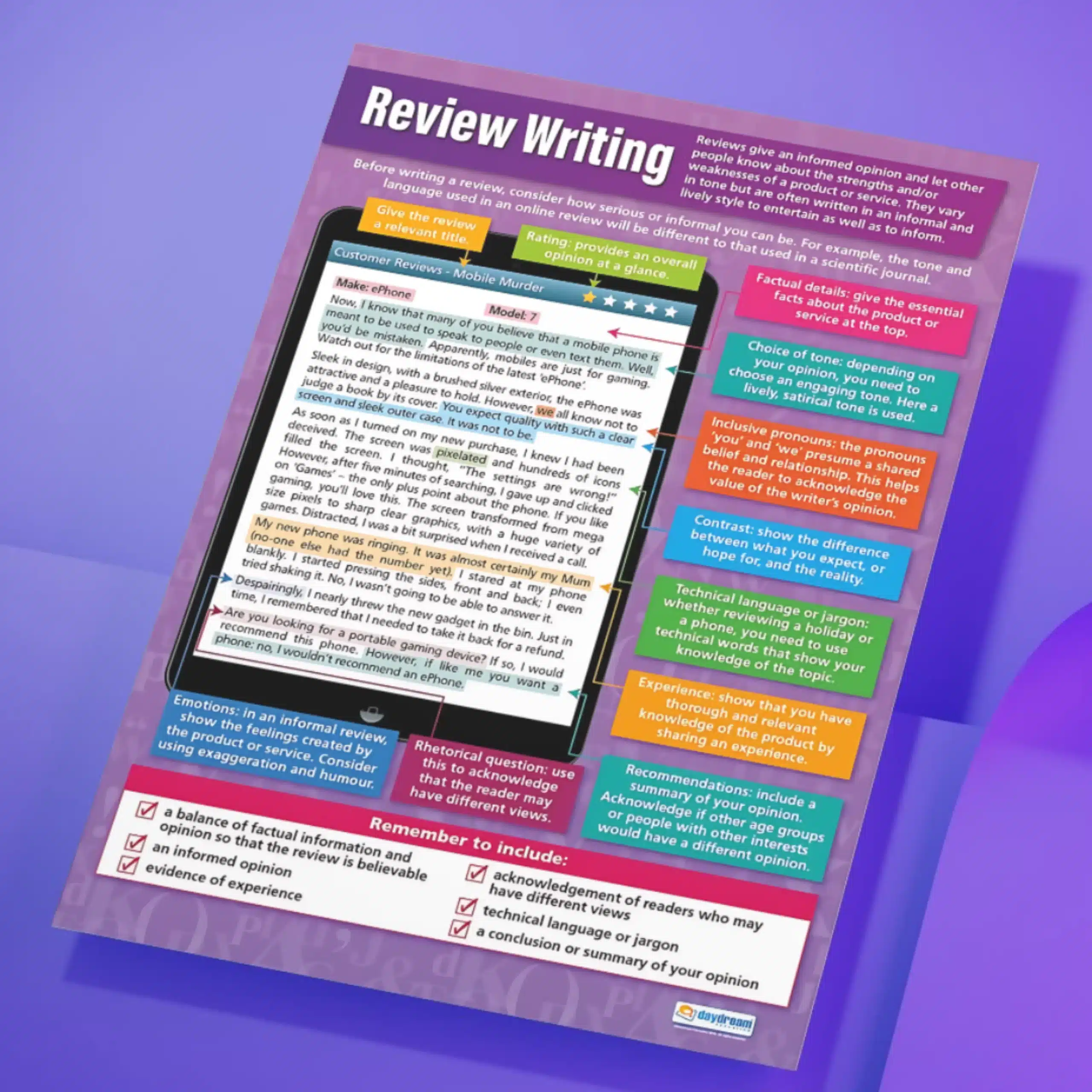 "Review writing" - English instructional flex banner