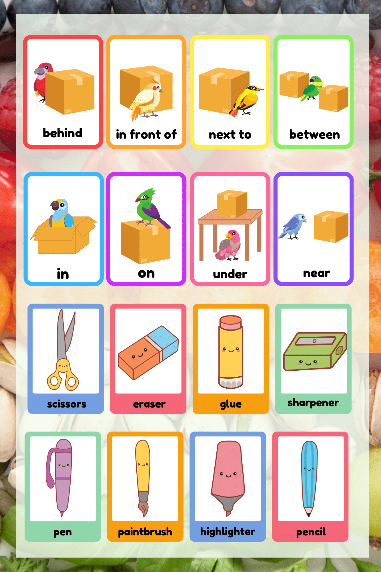 "Preposition and Essential stationery tools " -Classroom Instructional Posters