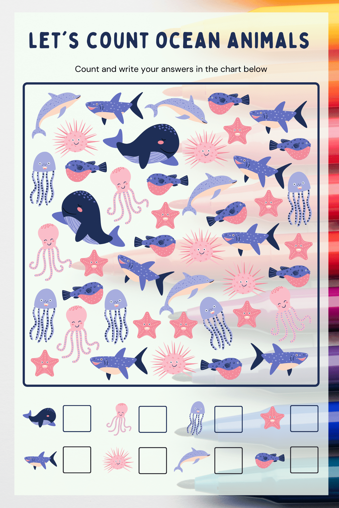 "Counting of ocean animals"- -Classroom Instructional Posters