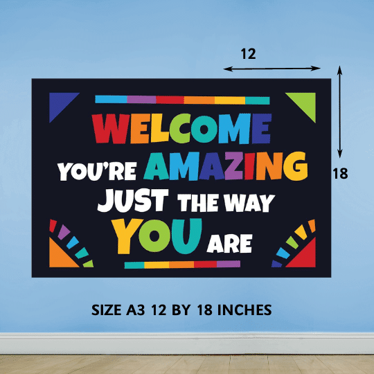 "Welcome you are amazing just the way you are" - Motivational A3 Poster