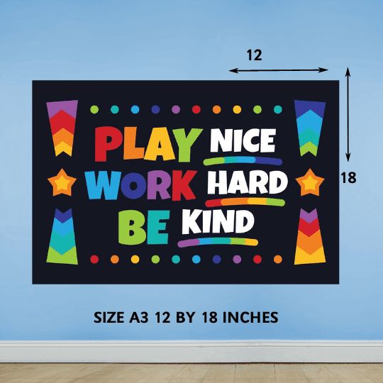 "Place nice work hard be kind " - Motivational A3 Poster