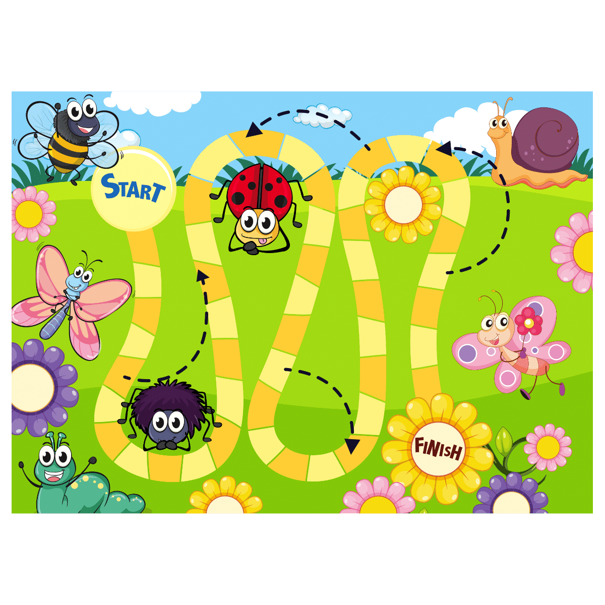 "Insect-themed interactive Hopscotch jumping game" - "Available in sticker and Flex" ACTIVITY GAME