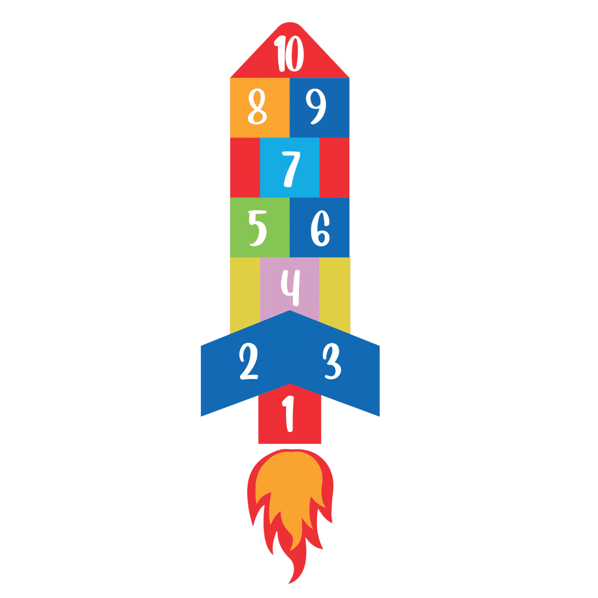 "Interactive Rocket shape Hopscotch jumping game" - "Available in sticker and Flex" ACTIVITY GAME
