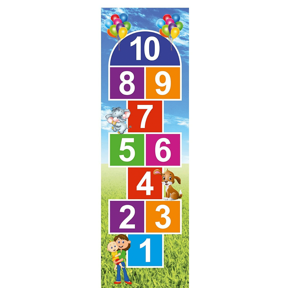 "1-10 colorful numercy Hopscotch jumping game" - "Available in sticker and Flex" ACTIVITY GAME