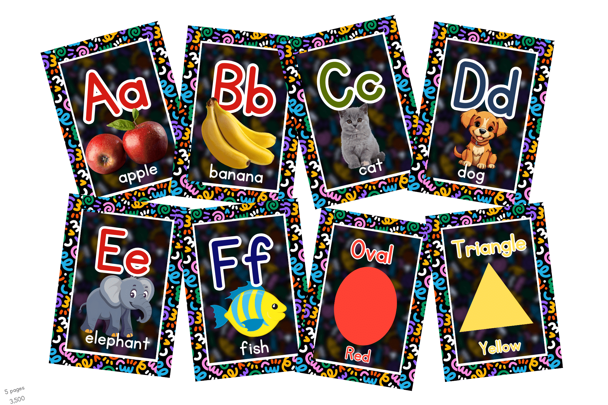 "Colorful Alphabet with shapes and color " -5pages - African Theme Flashcard