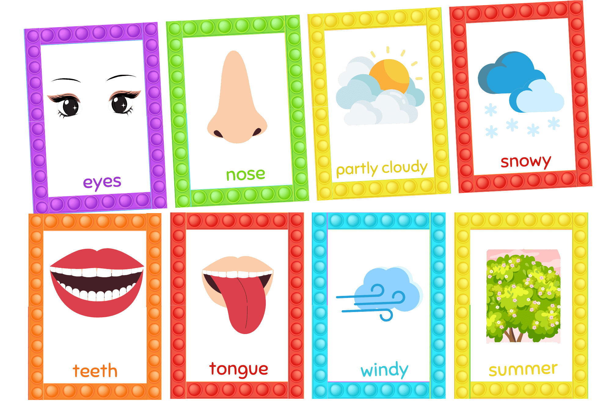 "Colorful Part of the body with seasons and weather " -5pages - Flashcard