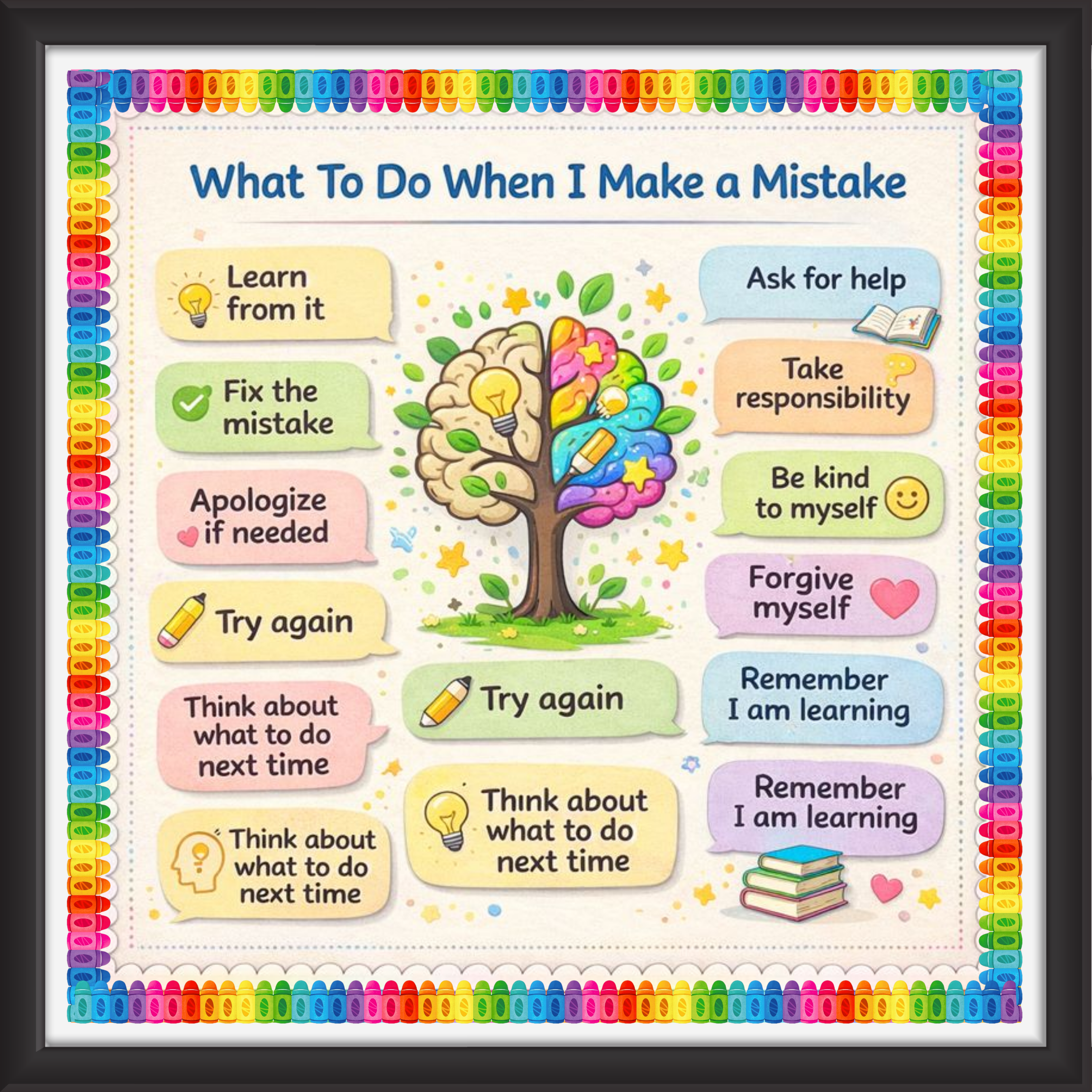 'What to do when i make a mistake  ' - Classroom Display Flex Board(4ft by 4ft)