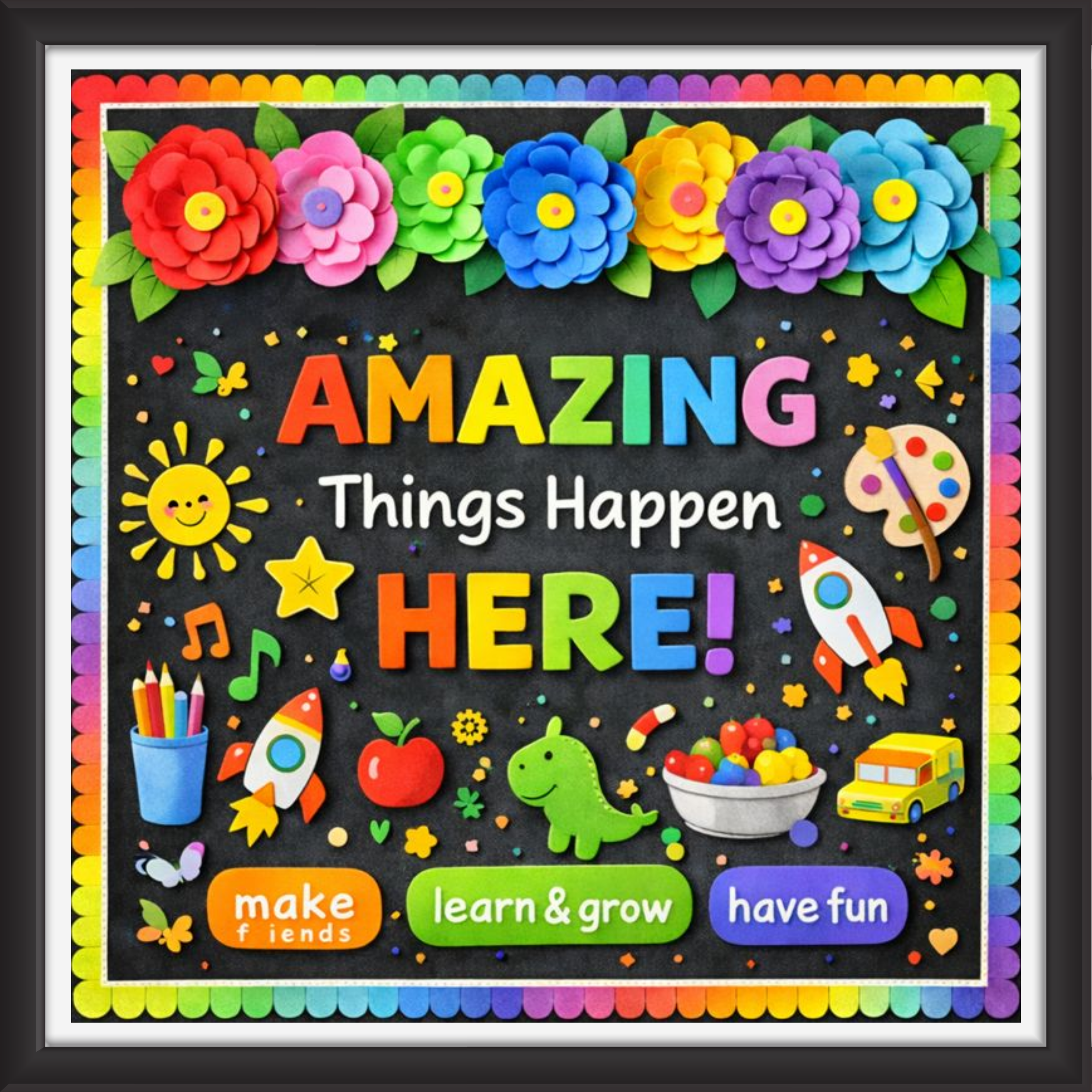 'Amazing things happen here ' - Classroom Display Flex Board(4ft by 4ft)