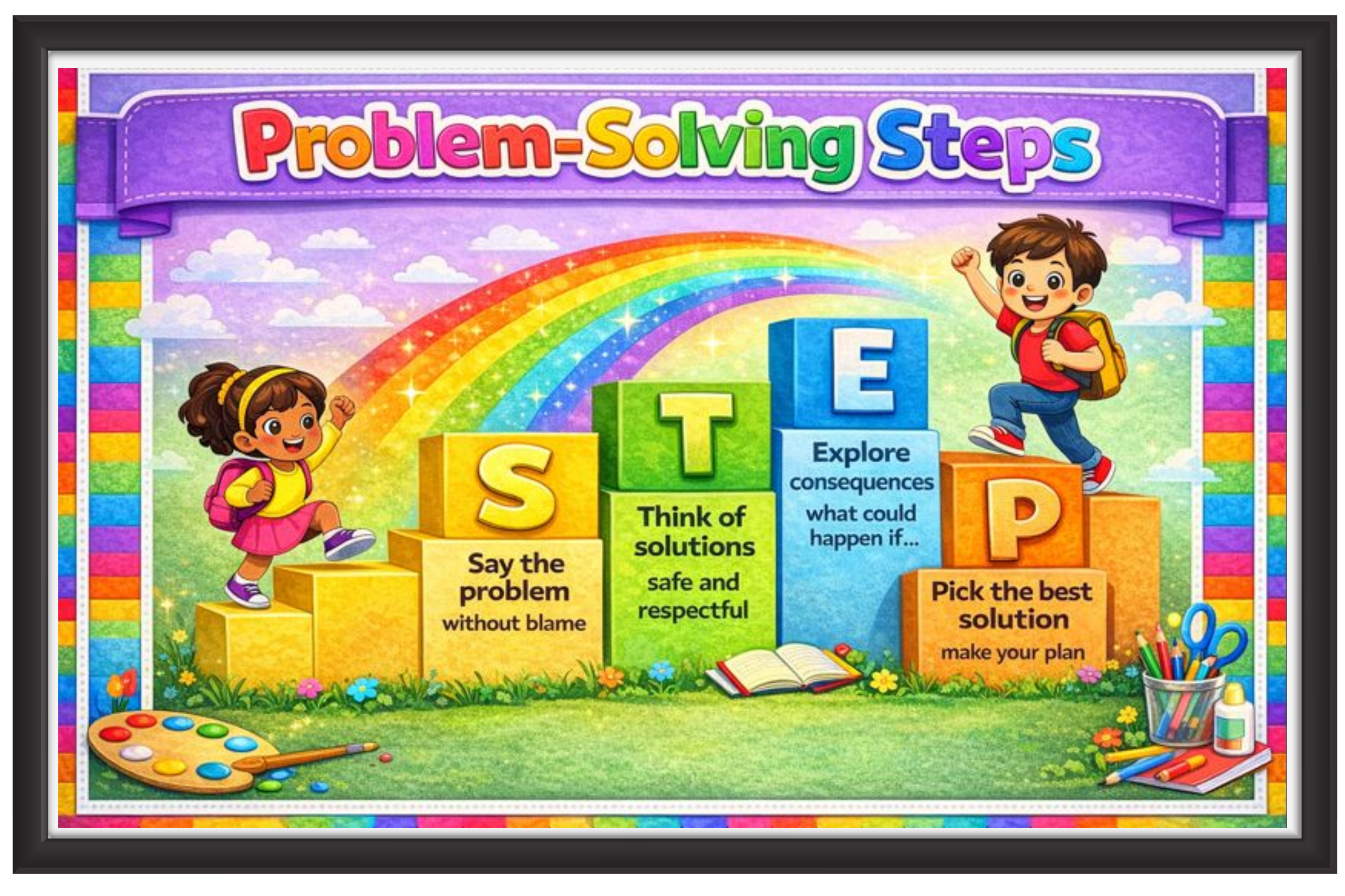 'Problem solving steps' -Classroom Display Flex Banner(6ft by 4ft)