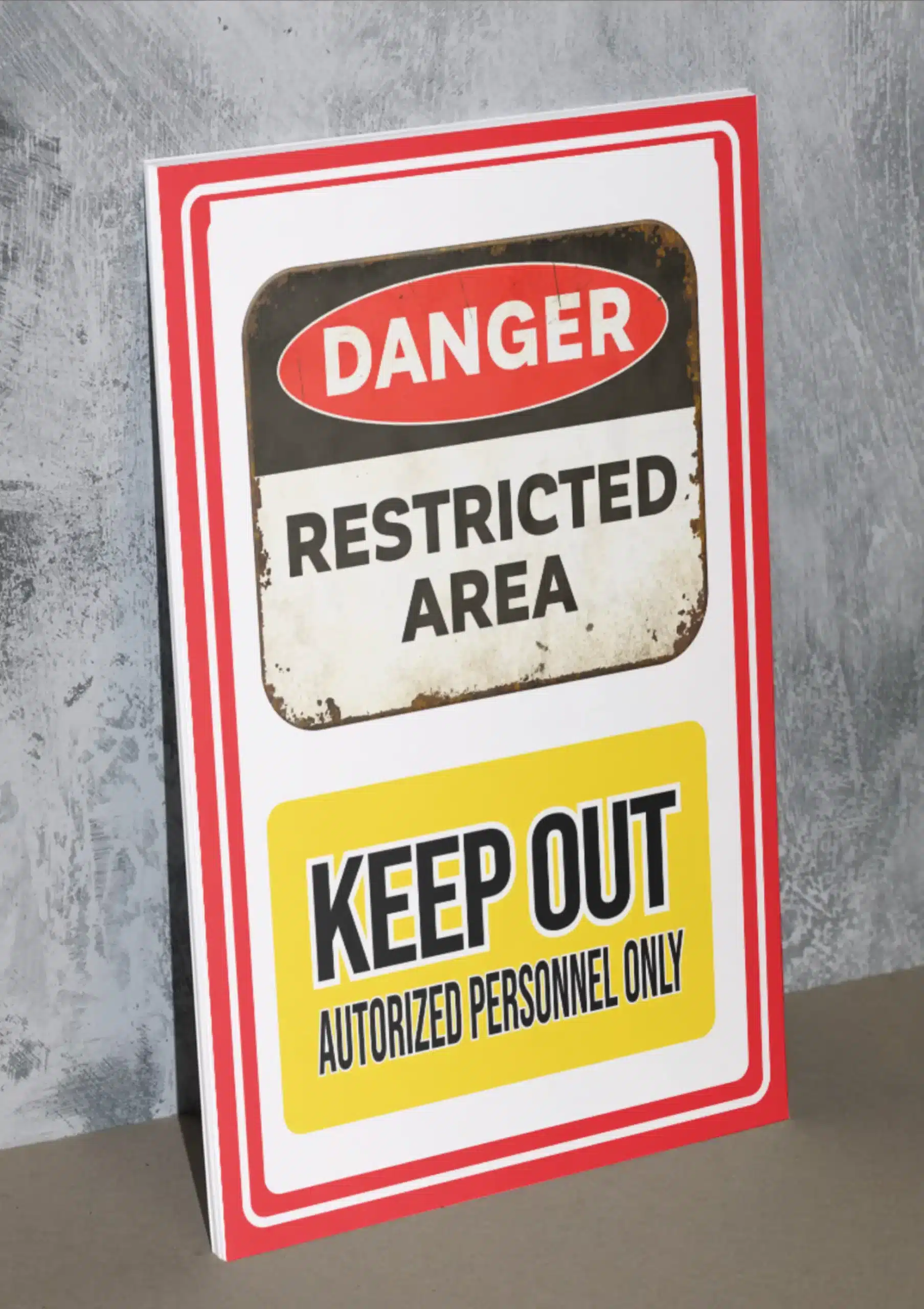 "Danger Restricted Area Keep Out Authorized Personnel Only" - Foam board school sign , 12 by 17 inches