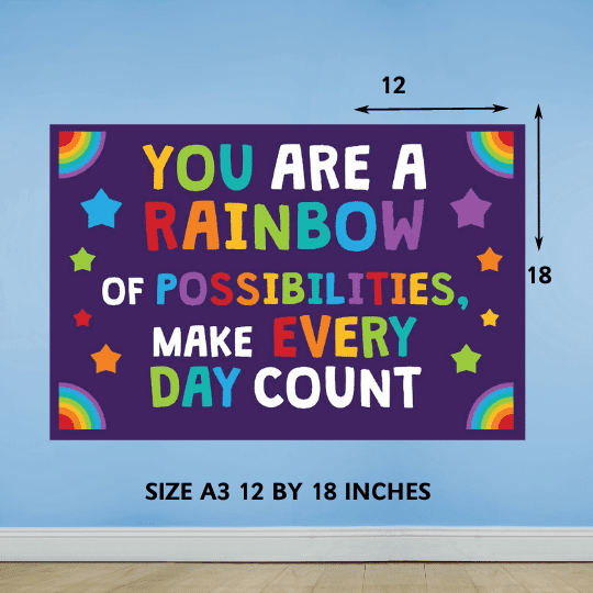 "You are a rainbow of possibilities, Make every day count" - Motivational A3 Poster