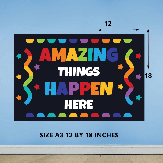 "Amazing things happen here"- Motivational A3 Poster