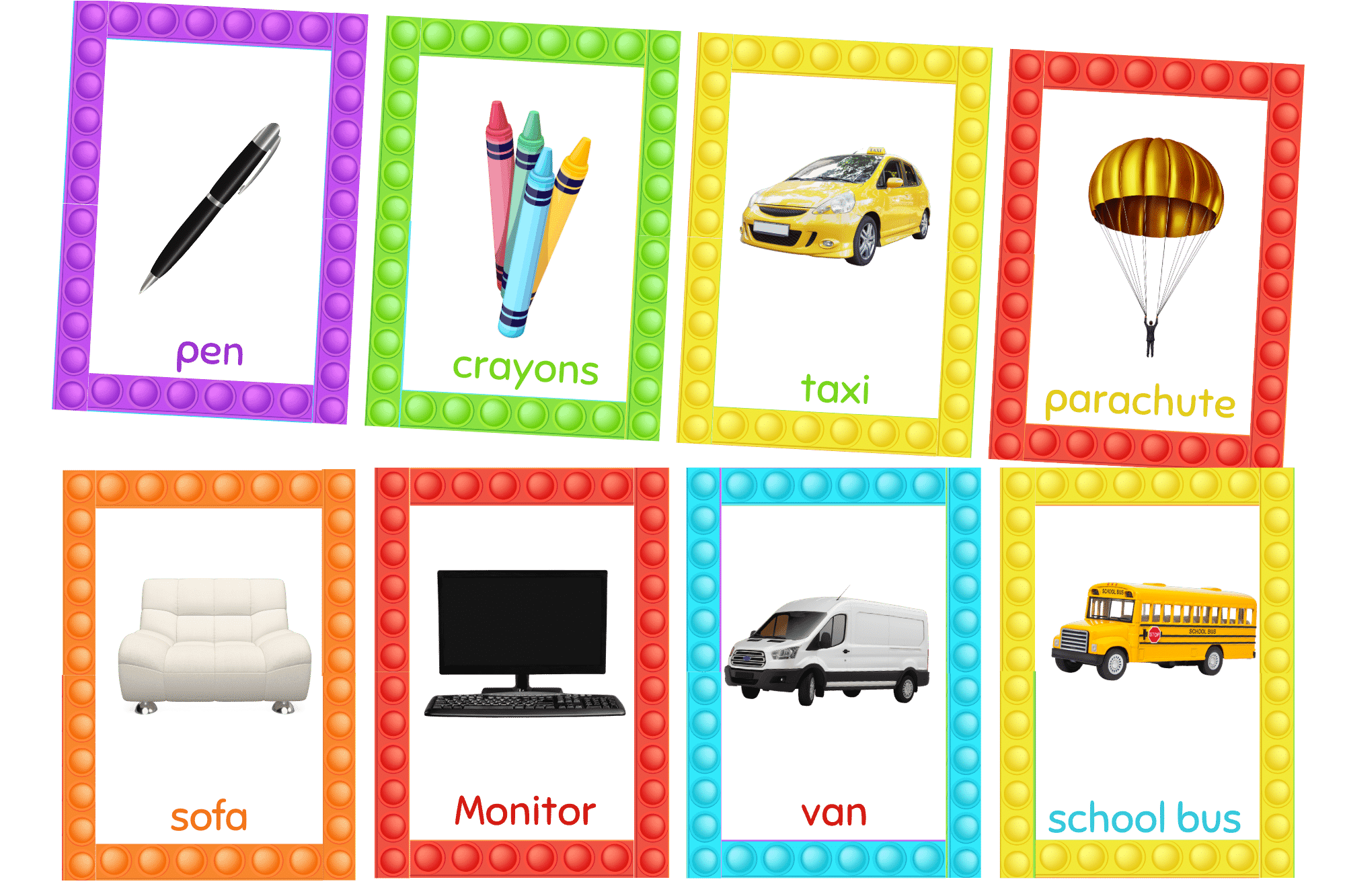 "Colorful Object at home and transportation vehicles "- 6 pages - Flashcard
