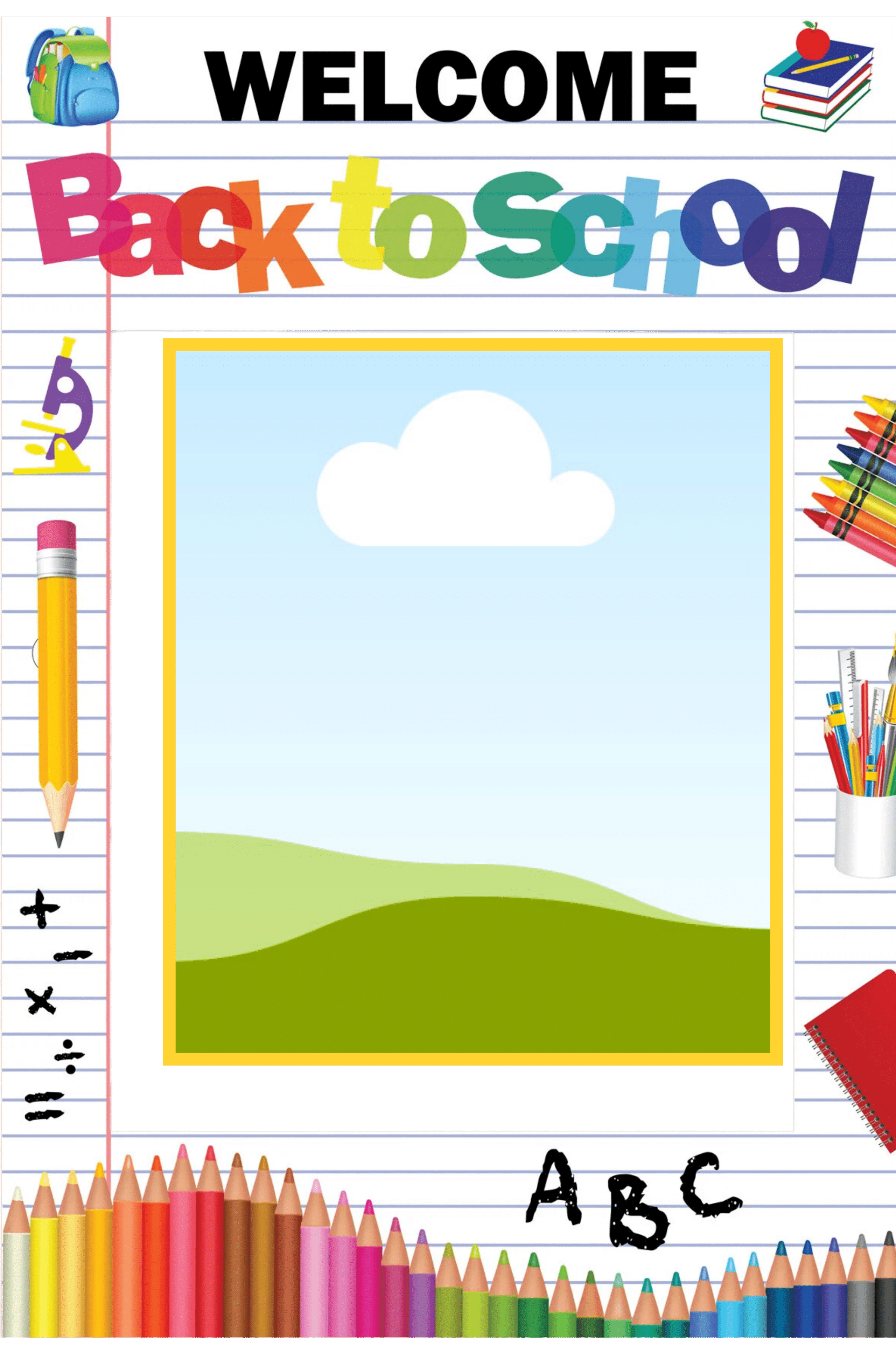 "Welcome back to school Photo Booth Picture Frame " - "Durable Foam Board Frame"