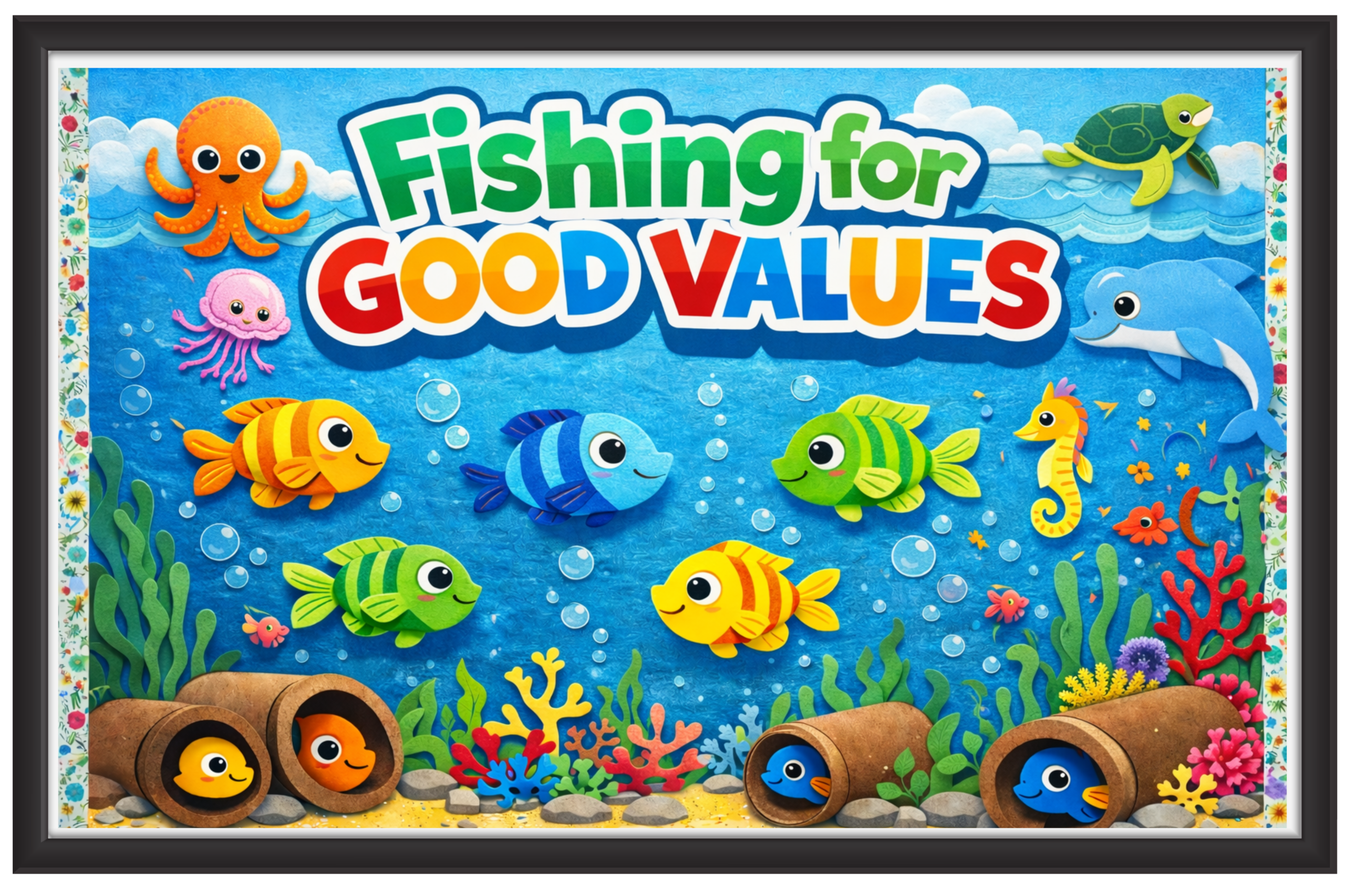 'Fishing for good values'-Classroom Display Flex Banner(6ft by 4ft)