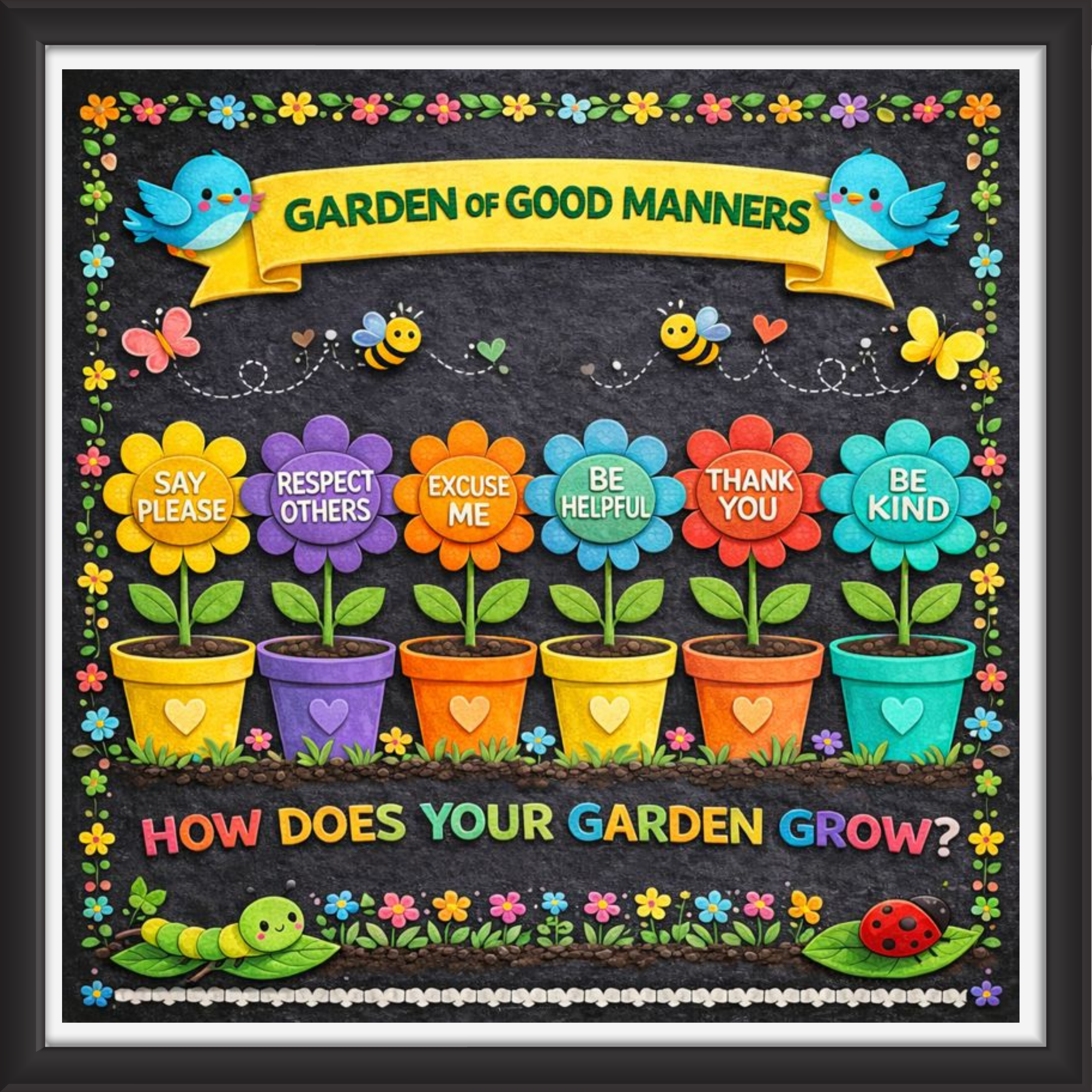 'Garden of good manners ' - Classroom Display Flex Board(4ft by 4ft)