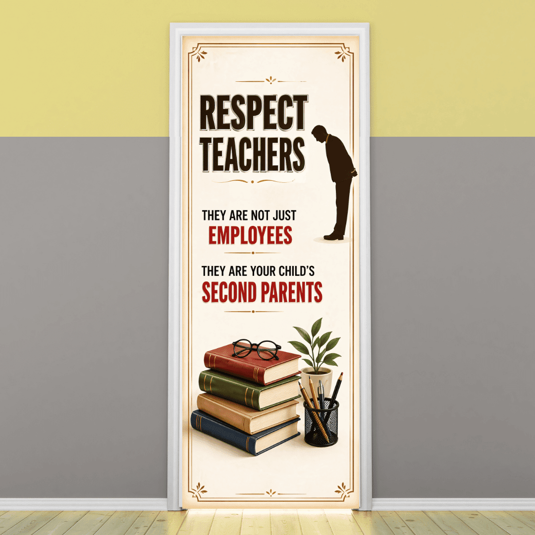 "Respect Teachers, They are not just Employees .." -Door sticker on paper