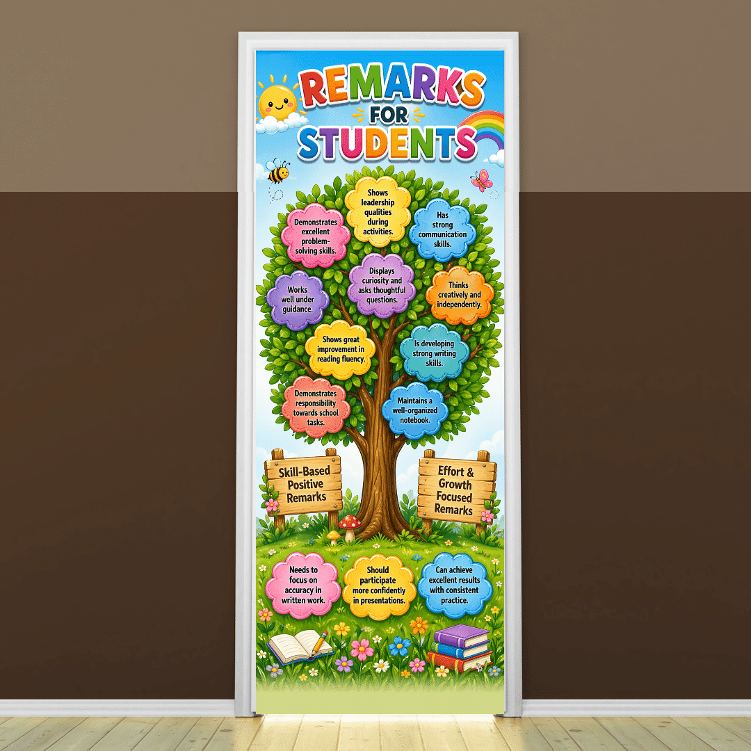 "Remarks for students" -Door sticker on paper