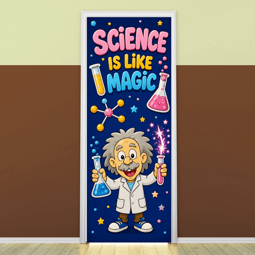 "Science is like Magic" -Door sticker on paper