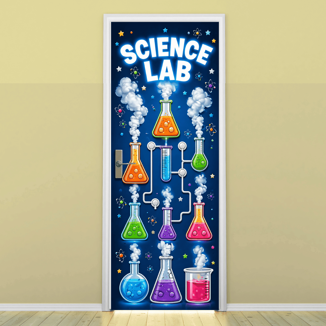"Science Lab" -Door sticker on paper