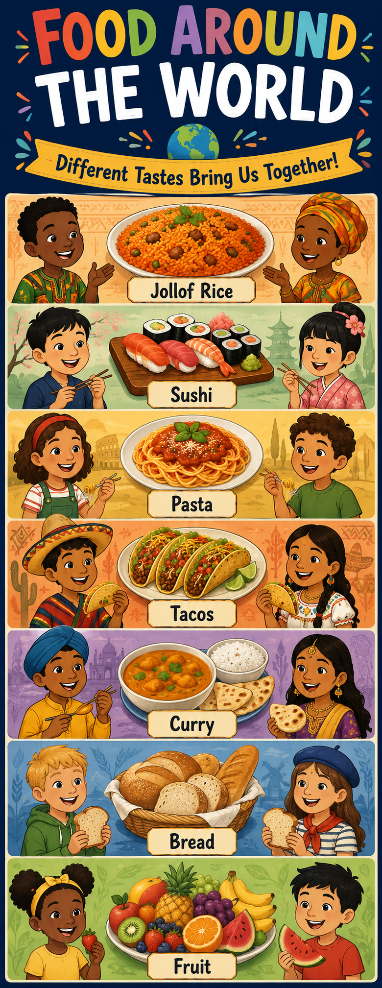 "Food around the world" -Door sticker on paper